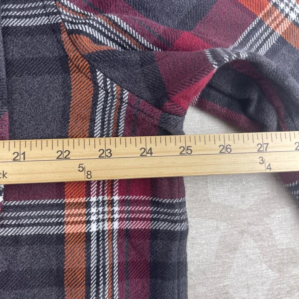 True Religion Mens Full Zip Plaid Flannel Shirt‎ Jacket Red Grey 2XL MSGBD8BY5